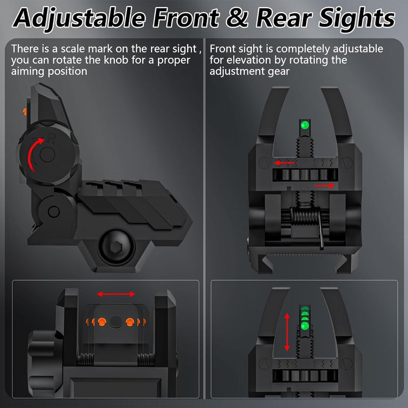 JORMIX Folding Fiber Optic Sights Flip Up Sights Front and Rear Back up Sights for Picatinny Weaver Rails with Red Green Full Dots Polymer - Image 2